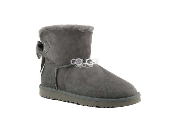 Женские мини угги с бантиками Mini Bailey Bow Medallion Grey 