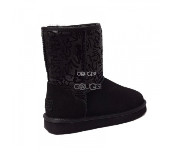 Женские короткие угги Classic Short Sparkle Graffiti Black
