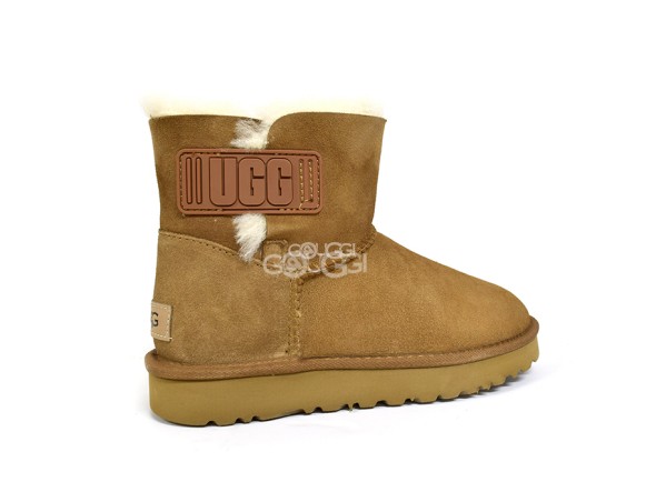 Женские мини угги Mini Bailey Logo Strap Suede Chestnut