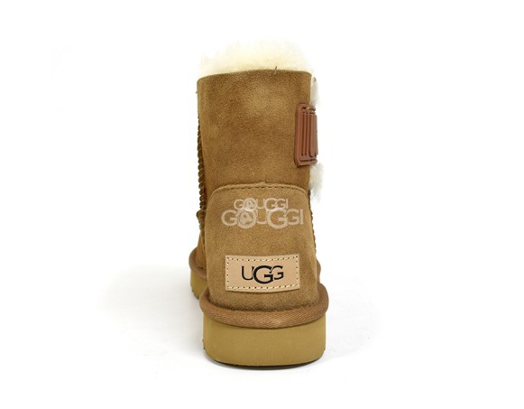 Женские мини угги Mini Bailey Logo Strap Suede Chestnut