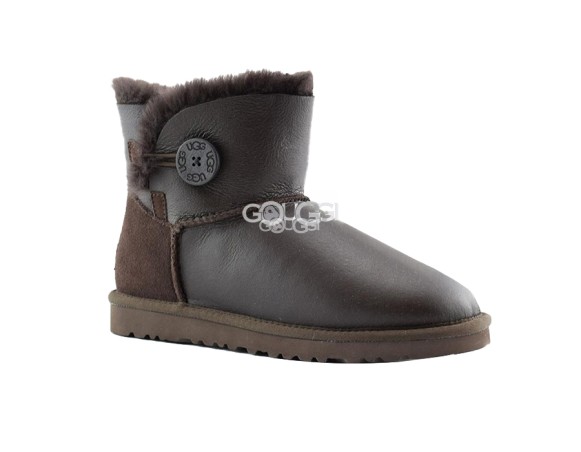 Женские мини угги с пуговицей Bailey Button Mini Metallic Chocolate