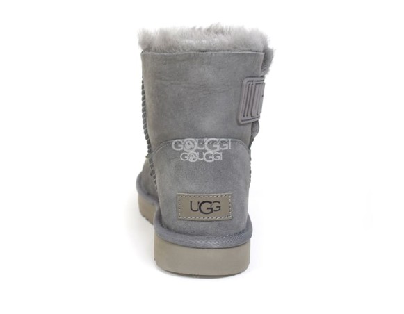 Женские мини угги Mini Bailey Logo Strap Suede Gray