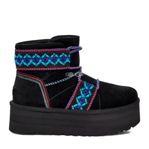 Женские мини угги на платформе Mini II Braid Platform - Black