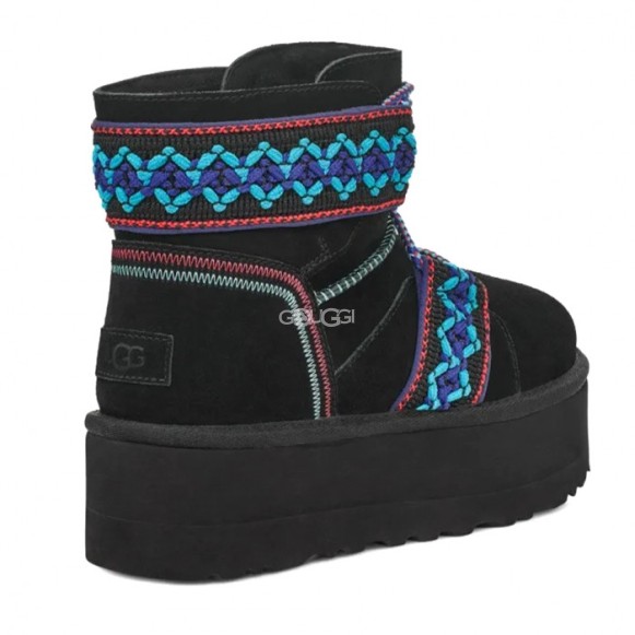 Женские мини угги на платформе Mini II Braid Platform - Black