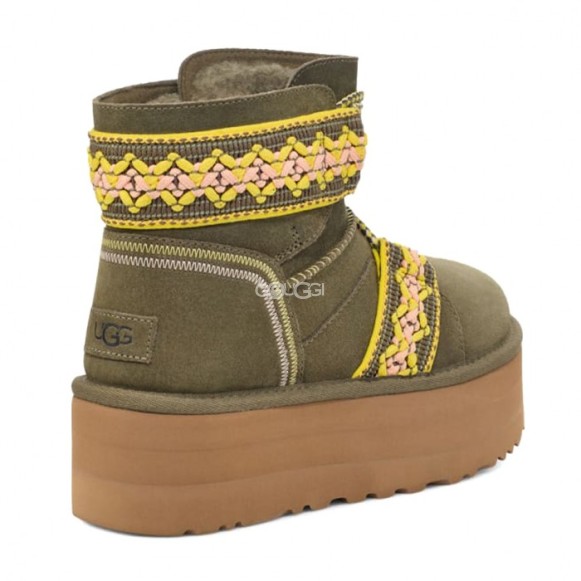 Женские мини угги на платформе Mini II Braid Platform - Burnt Olive